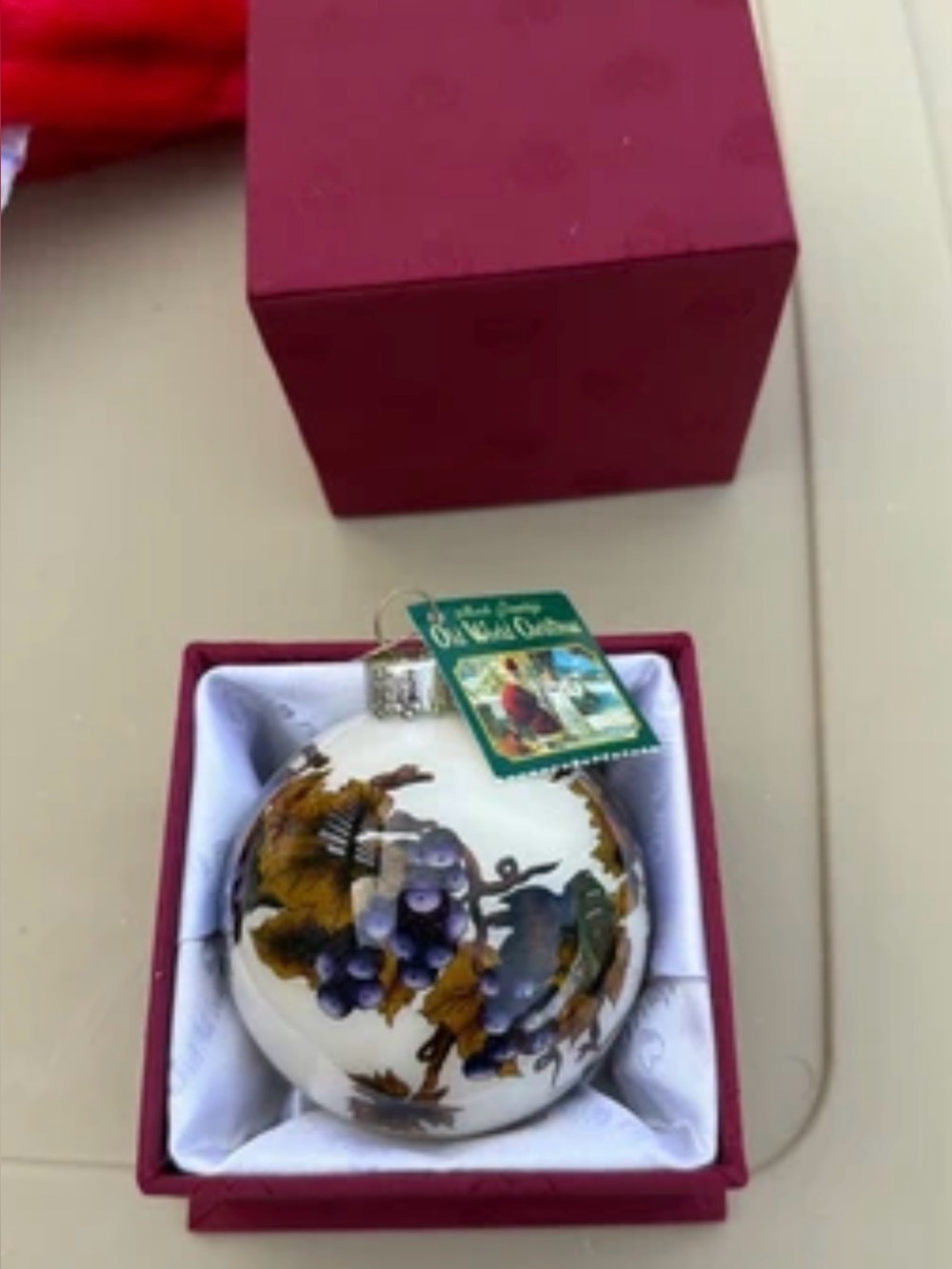 White Glass Ornament with Hand-Painted Grape Design